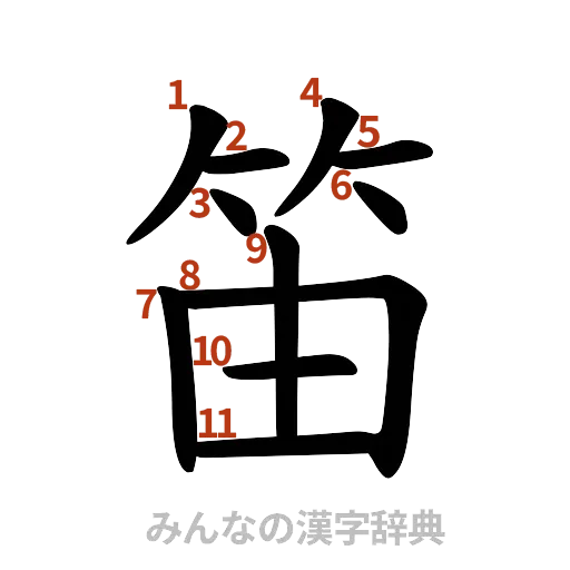 漢字「笛」の書き順と画数