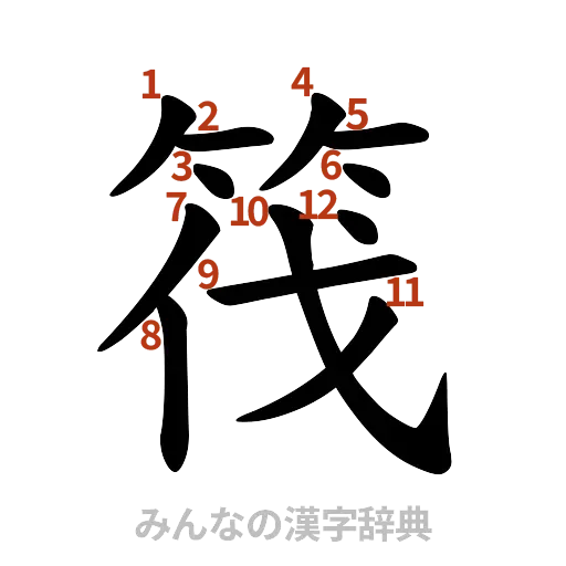 漢字「筏」の書き順と画数