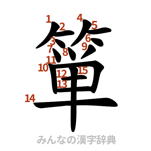 漢字「箪」の書き順と画数