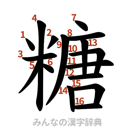 漢字「糖」の書き順と画数