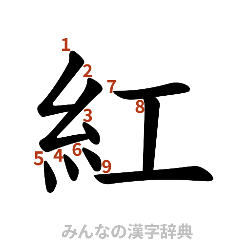 漢字「紅」の書き順と画数