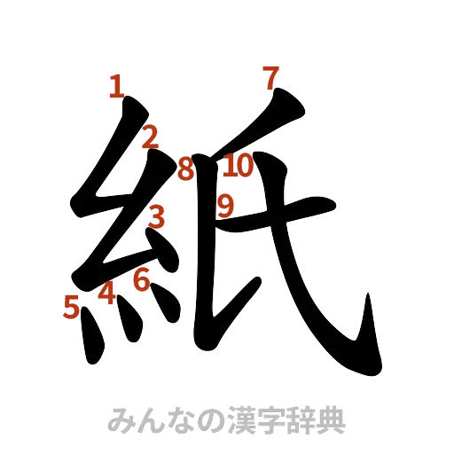 漢字「紙」の書き順と画数