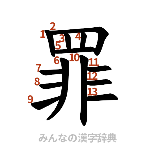 漢字「罪」の書き順と画数