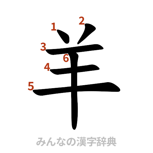 漢字「羊」の書き順と画数