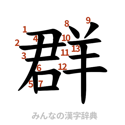 漢字「群」の書き順と画数