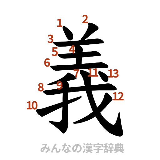 漢字「義」の書き順と画数
