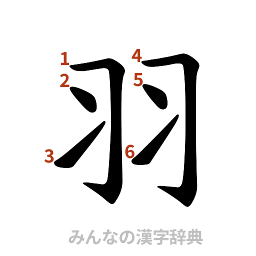 漢字「羽」の書き順と画数