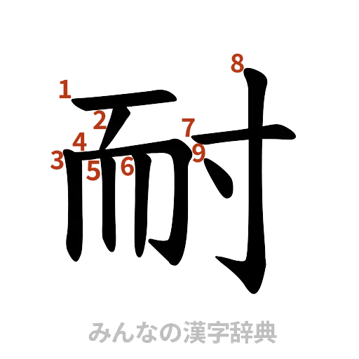 漢字「耐」の書き順と画数