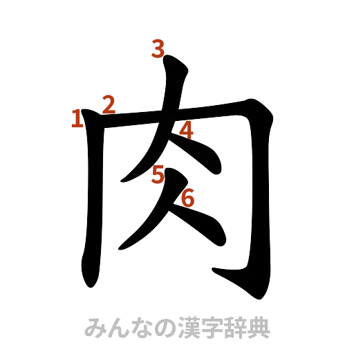 漢字「肉」の書き順と画数