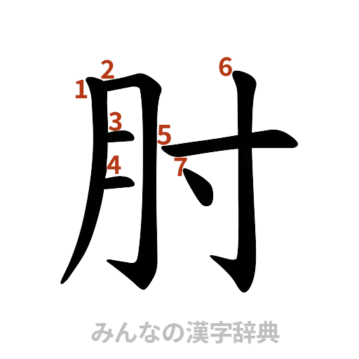 漢字「肘」の書き順と画数
