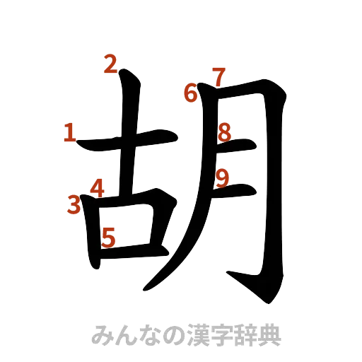 漢字「胡」の書き順と画数