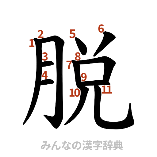 漢字「脱」の書き順と画数