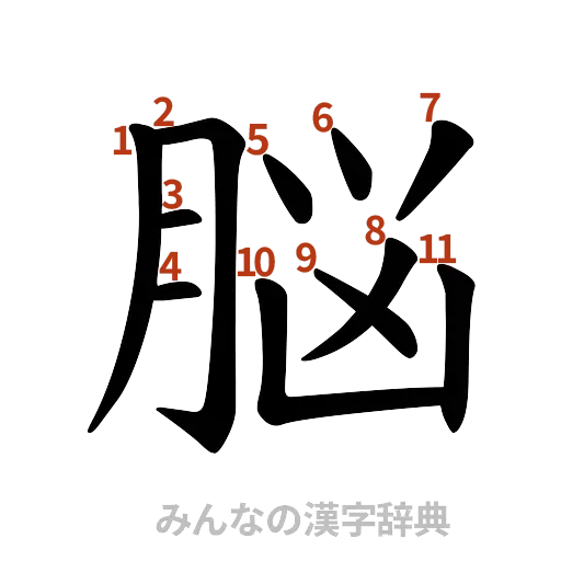 漢字「脳」の書き順と画数