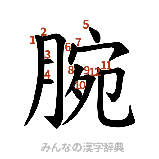 漢字「腕」の書き順と画数