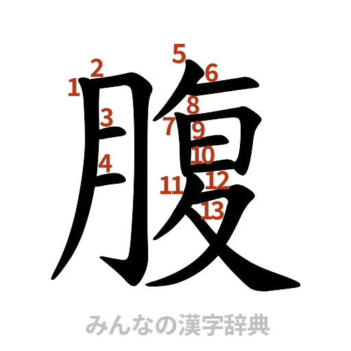 漢字「腹」の書き順と画数