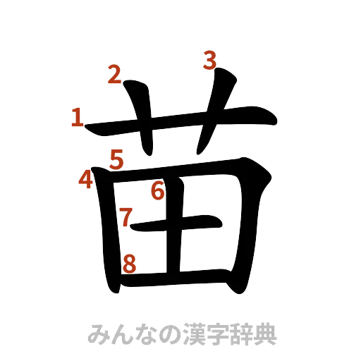 漢字「苗」の書き順と画数