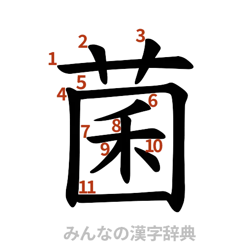 漢字「菌」の書き順と画数