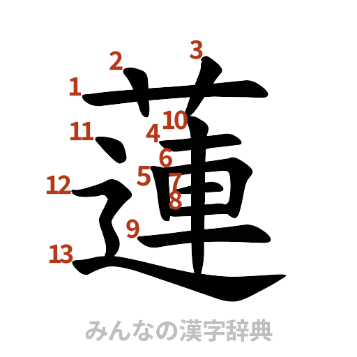 漢字「蓮」の書き順と画数