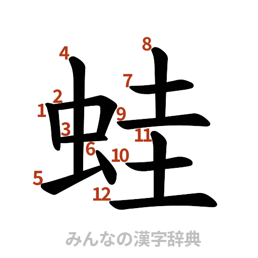 漢字「蛙」の書き順と画数