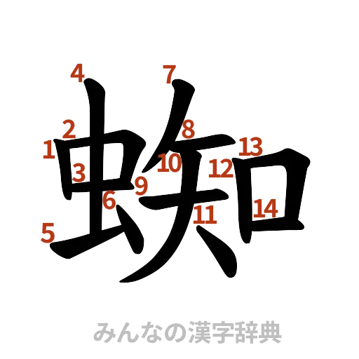 漢字「蜘」の書き順と画数