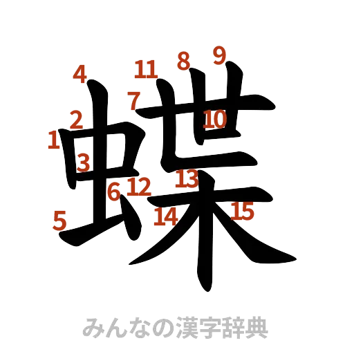 漢字「蝶」の書き順と画数