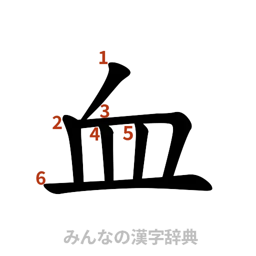 漢字「血」の書き順と画数