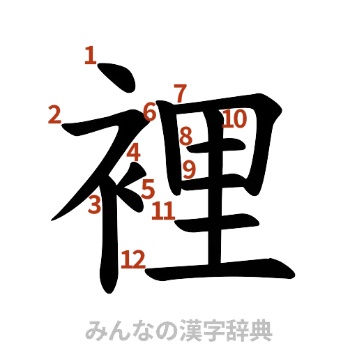 漢字「裡」の書き順と画数