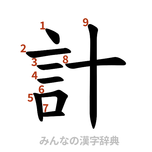 漢字「計」の書き順と画数