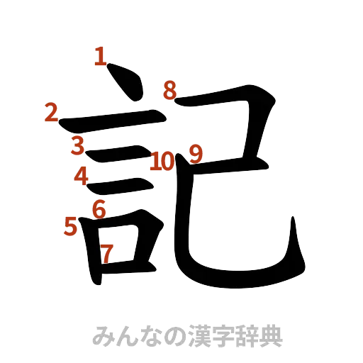 漢字「記」の書き順と画数