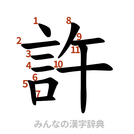 漢字「許」の書き順と画数
