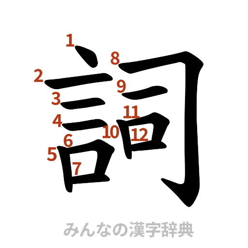 漢字「詞」の書き順と画数