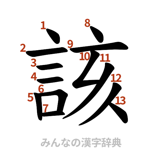 漢字「該」の書き順と画数