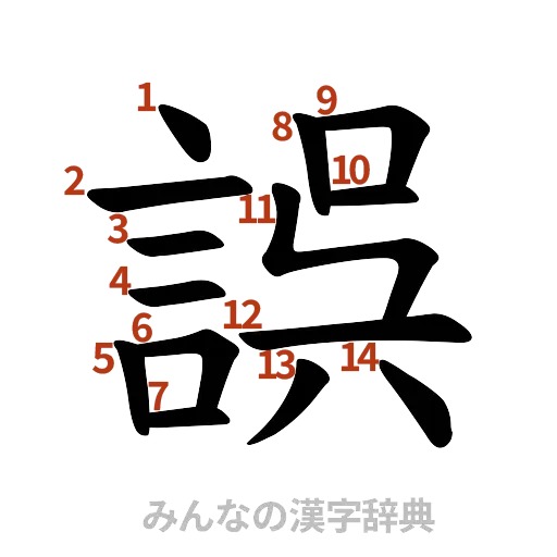 漢字「誤」の書き順と画数