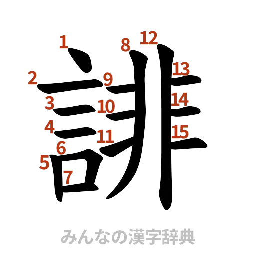 漢字「誹」の書き順と画数