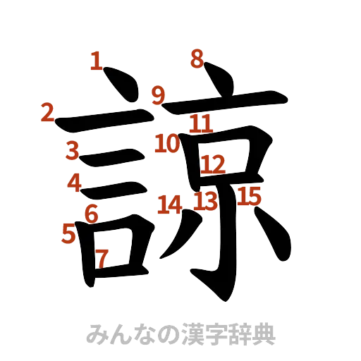 漢字「諒」の書き順と画数