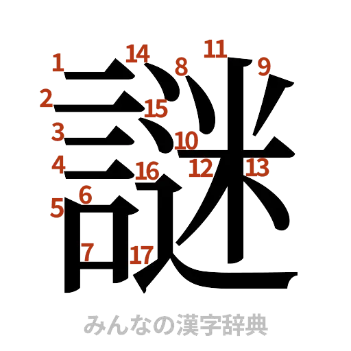漢字「謎」の書き順と画数