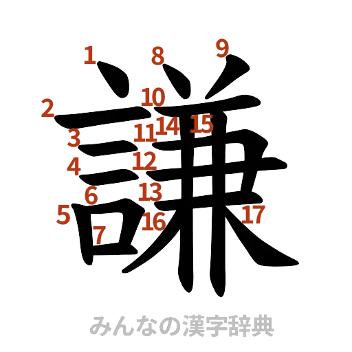 漢字「謙」の書き順と画数