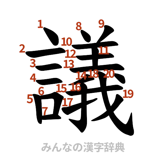 漢字「議」の書き順と画数