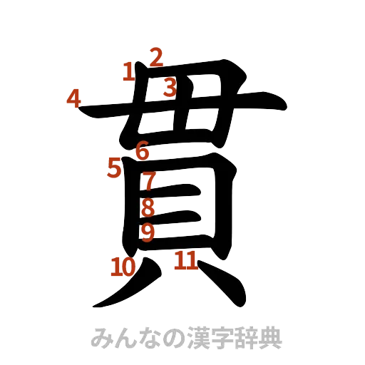 漢字「貫」の書き順と画数