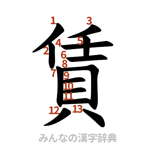 漢字「賃」の書き順と画数