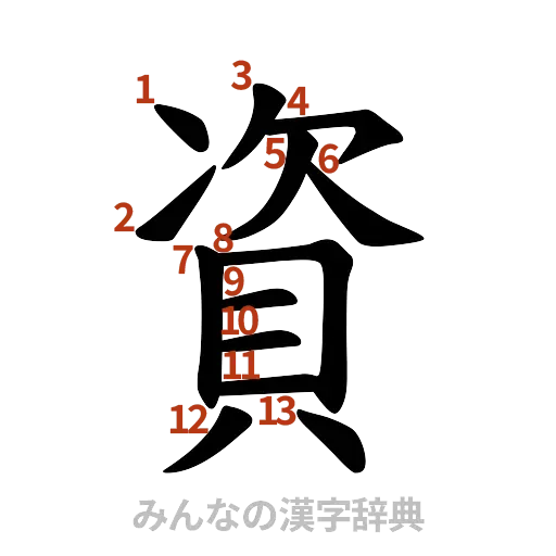 漢字「資」の書き順と画数