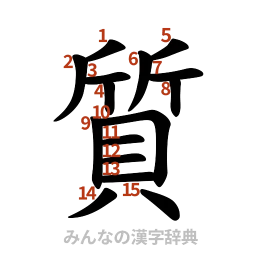 漢字「質」の書き順と画数