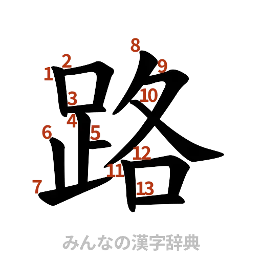 漢字「路」の書き順と画数