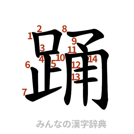 漢字「踊」の書き順と画数