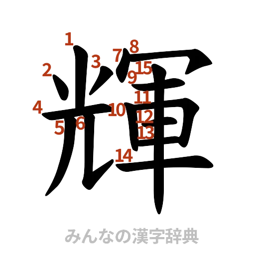 漢字「輝」の書き順と画数