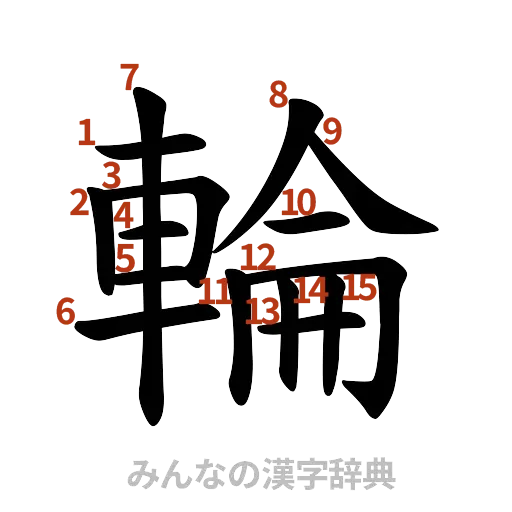漢字「輪」の書き順と画数