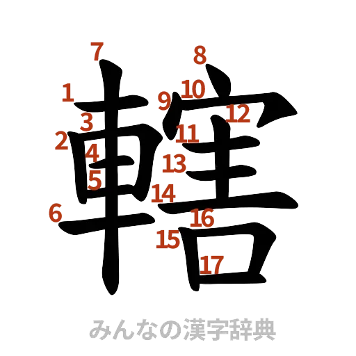 漢字「轄」の書き順と画数