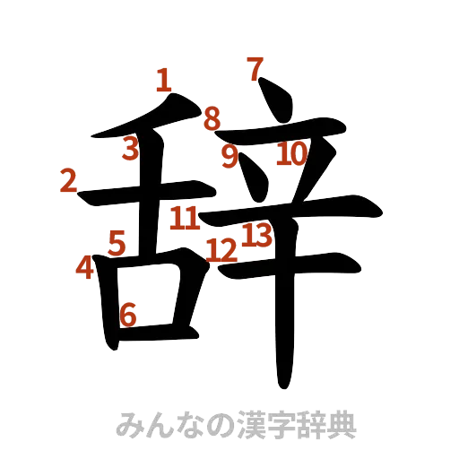 漢字「辞」の書き順と画数