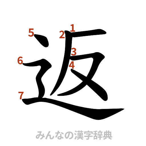 漢字「返」の書き順と画数