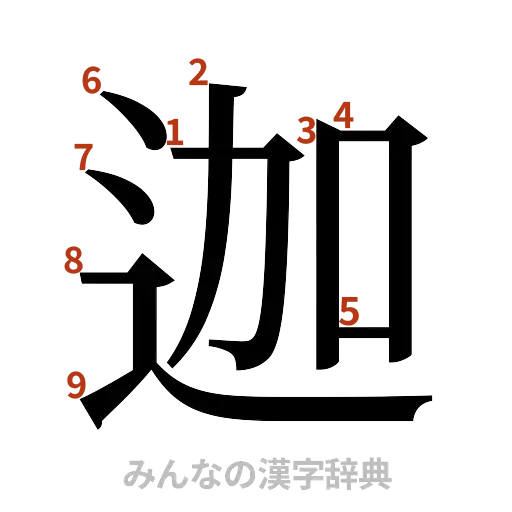 漢字「迦」の書き順と画数